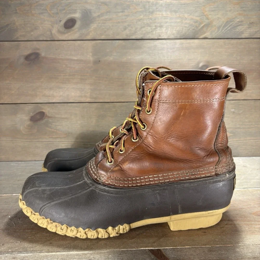 ll bean duck boots mens size 10 shoes brown leather waterpoof rain snow shoes
